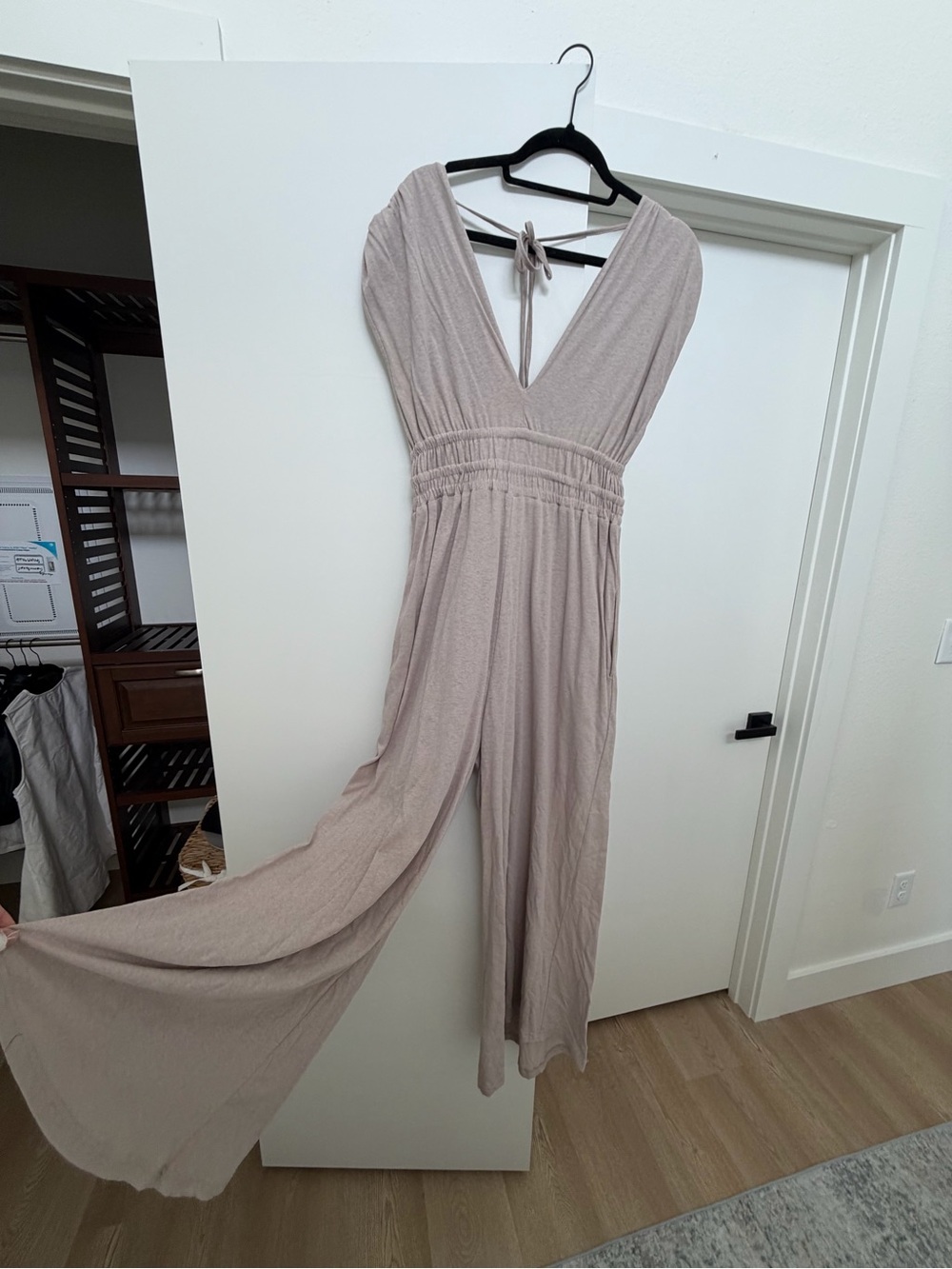 Apricot Lane Taupe One-Shoulder Wide-Leg Jumpsuit